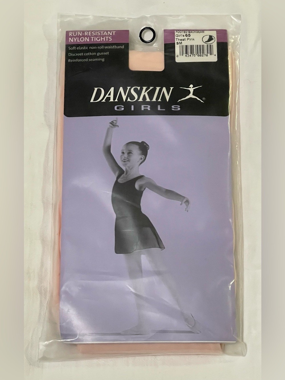 NWT Danskin Girls Footed Back seam Run Resistant Tights Theatrical Pink Small
